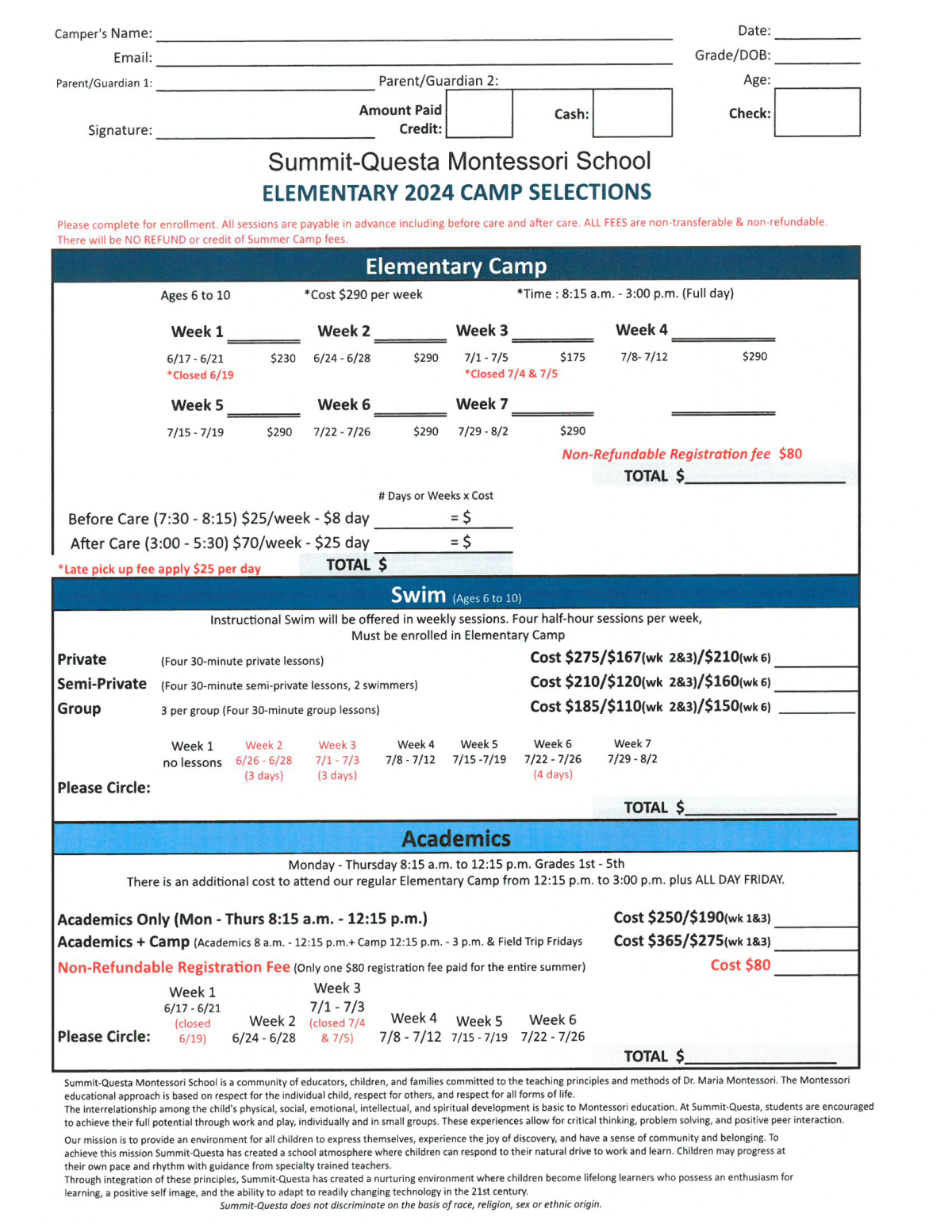 Elementary Registration Worksheet